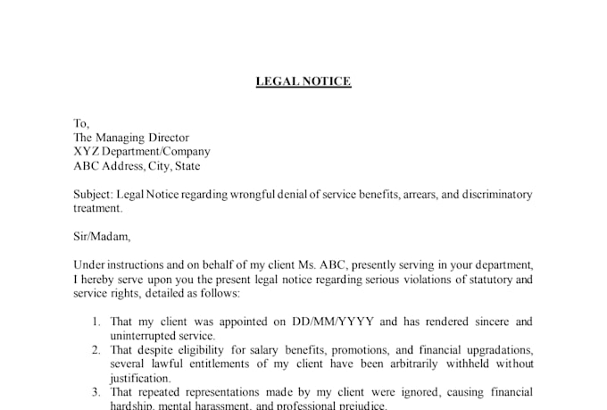 legal notice drafting service